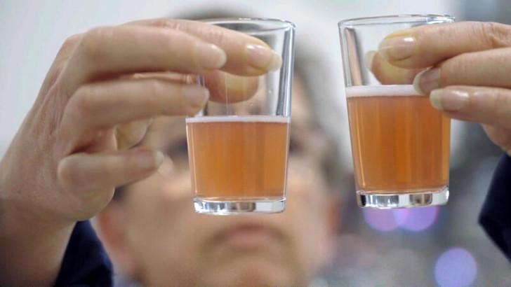 Une personne tient un verre dans chaque main (et semble en comparer le contenu)